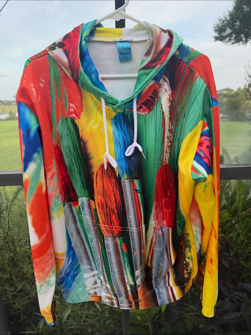 Woman’s abstract Multicolor Paint brush Print Hoodie sweatshirt